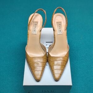 Isaac Mizrahi Croc-Embossed Tan Slingback Heels